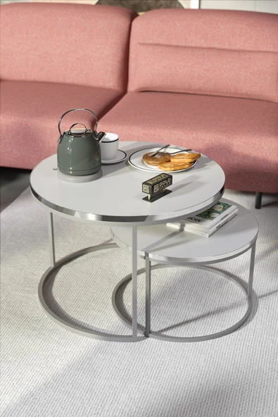 Gold Falez Orta Sehpa Ikili Lüx Specıal Gümüş Beyaz ürün görseli 1