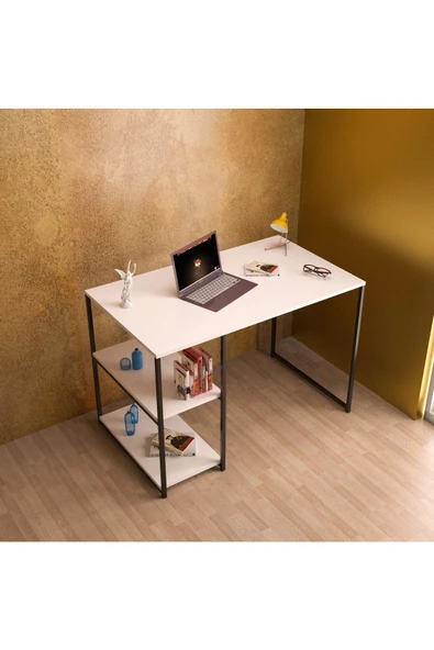 Gold Falez ÇALIŞMA MASASI YANDAN RAFLI BEYAZ - 2