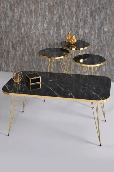 Gold Falez Zigon Sehpa Ve Orta Sehpa Kr Set Gold Bendir Tel ürün görseli 1