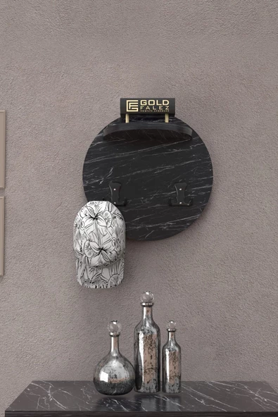 ilkal Askılık Duvar Elbise Askılığı Portmanto Üstü Siyah Mermer Desen - 2