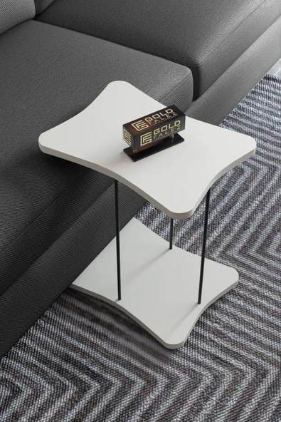 Gold Falez Yan Sehpa Tekerlekli Servis Sehpası HND Beyaz - Resim 3