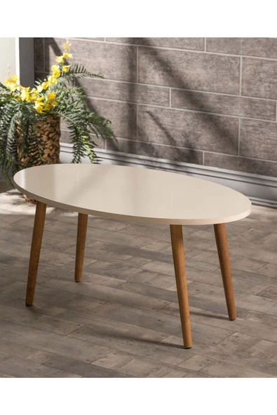 Aldın Aldın Zigon Sehpa Ve Orta Sehpa Set Ahşap Torna Elips Krem - Resim 3