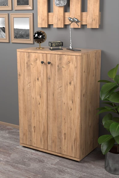 Gold Falez Ayakkabılık Çok Amaçlı Ayakkabı Dolabı 5 Raflı 2 Kapaklı Ceviz - 2