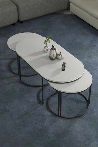 Gold Falez ORTA SEHPA ZİGON SEHPA YAN SEHPA 3 LÜ SET DOLUNAY BEYAZ ürün görseli 1