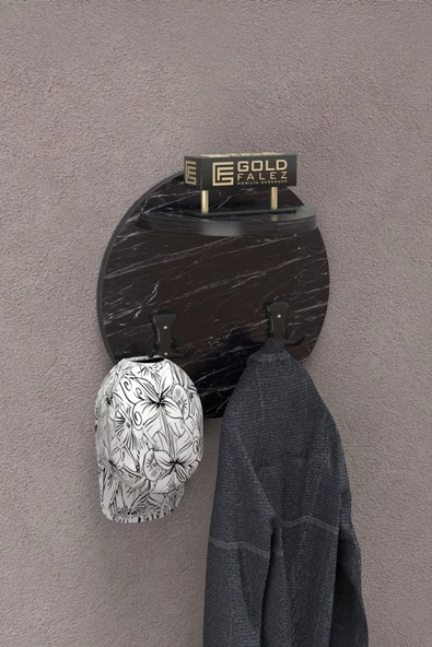 ilkal Askılık Duvar Elbise Askılığı Portmanto Üstü Siyah Mermer Desen