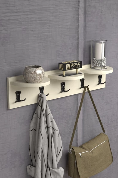 ilkal Askılık Duvar Elbise Askılığı Portmanto 80 Cm Krem - 2