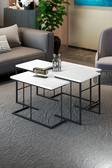 Gold Falez ORTA SEHPA VE ZİGON SEHPA SOLO SET BEYAZ ürün görseli 1