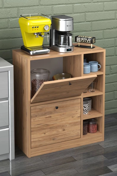 Gold Falez Kahve Köşesi Mutfak Rafı Çok Amaçlı Dolap Mutfak Stand Mutfak Bango Ceviz - 2