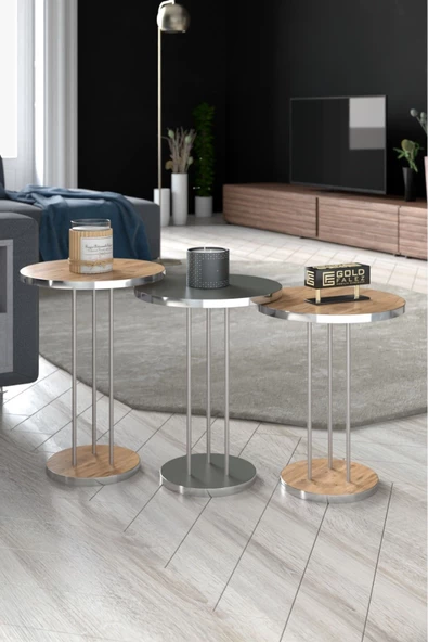 Gold Falez Zigon Sehpa Terra Gümüş Ceviz Antrasit - Resim 3