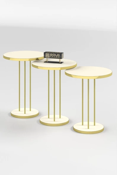 Gold Falez Zigon Sehpa Terra Gold Krem - Resim 5