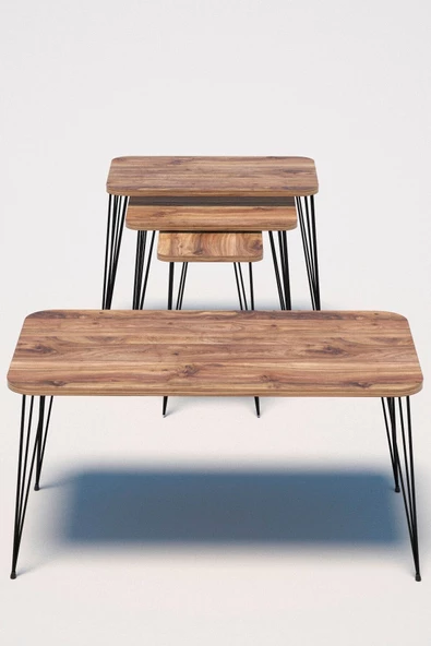 Gold Falez Zigon Sehpa Kr Ve Orta Sehpa Kr Set Siyah Ayak Ceviz Tel - Resim 5