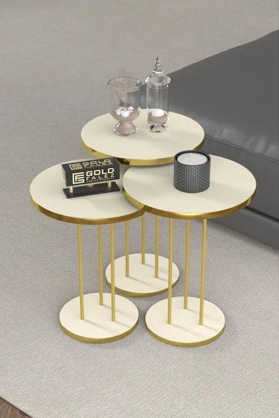 Gold Falez ORTA SEHPA VE ZİGON SEHPA TERRA SET GOLD KREM - Resim 5