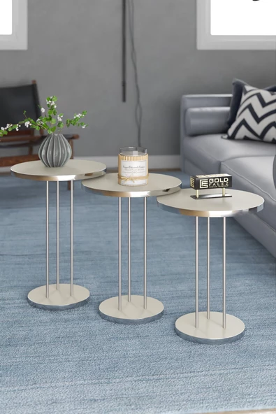 Gold Falez ORTA SEHPA VE ZİGON SEHPA TERRA SET GÜMÜŞ KREM - Resim 6