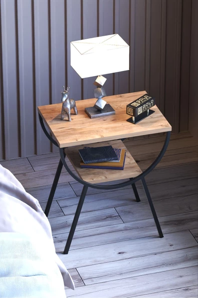 Gold Falez Yan Sehpa Komodin Metal Ayak CEVİZ - Resim 4