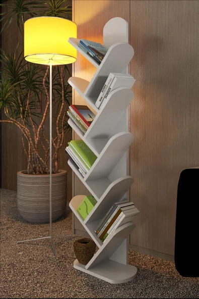 Gold Falez Kitaplık 10 Raflı Dekoratif Bölmeli Ev Ofis Çok Amaçlı Beyaz - 3