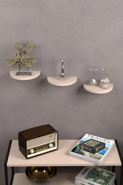 ilkal Duvar Rafı Dekoratif 3 Adet Çiçeklik Oval Krem