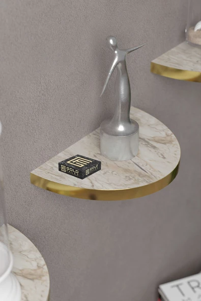 ilkal Duvar Rafı Dekoratif 3 Adet Çiçeklik Oval Altın Efes - 2