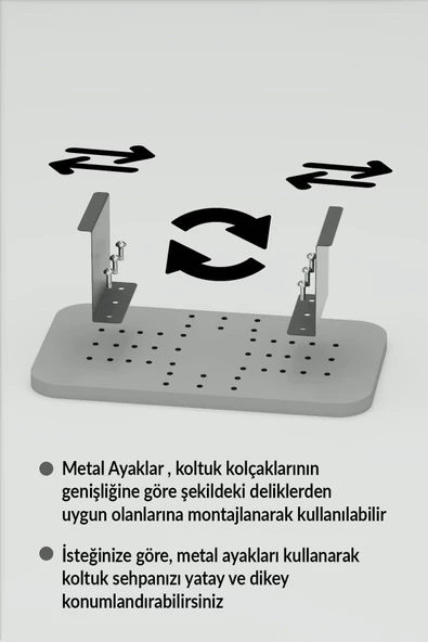 Gold Falez Yan Sehpa Ayarlanabilir Tepsi DİKDÖRTGEN Dekoratif Modern Yatay Dikey Koltuk Sehpası EFES - Resim 5