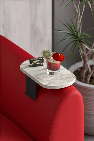 Gold Falez Yan Sehpa Ayarlanabilir Tepsi OVAL Dekoratif Modern Yatay Dikey Koltuk Sehpası EFES - Resim 4