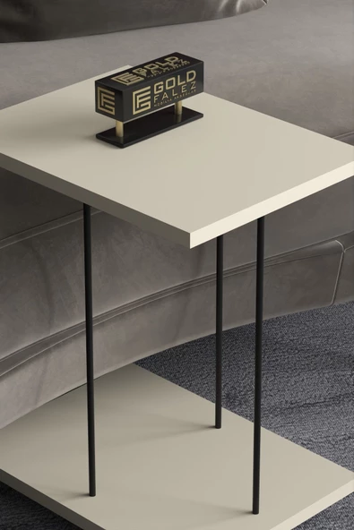 Gold Falez Yan Sehpa Tekerlekli Servis Sehpası HND Dikdörtgen Krem - Resim 4