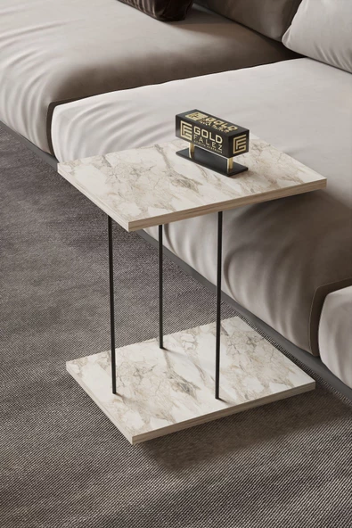 Gold Falez Yan Sehpa Tekerlekli Servis Sehpası HND Dikdörtgen Efes - Resim 2