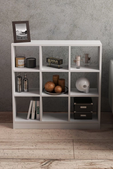 Gold Falez KİTAPLIK ÇOK AMAÇLI MUTFAK RAF DOLAP  9 BÖLMELİ BEYAZ