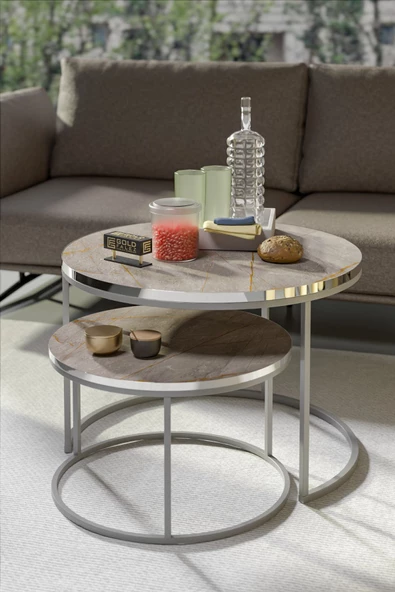 Gold Falez Orta Sehpa Ikili Lüx Specıal Gümüş Gordion - 2