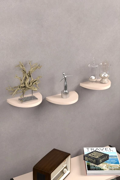 ilkal Duvar Rafı Dekoratif 3 Adet Çiçeklik Oval Krem - 3