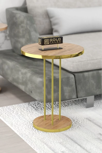 Gold Falez Zigon Sehpa Terra Gold Ceviz - Resim 4