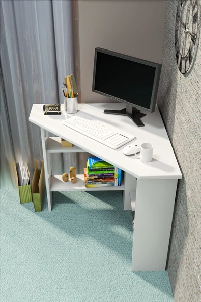 Gold Falez ÇALIŞMA MASASI KÖŞE ÇOK AMAÇLI BİLGİSAYAR MASASI BEYAZ - 2