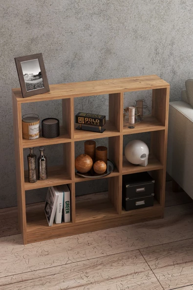 Gold Falez KİTAPLIK ÇOK AMAÇLI MUTFAK RAF DOLAP  9 BÖLMELİ ATLANTİK ÇAM - 2