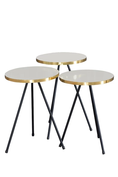 Gold Falez Zigon Sehpa 3 Lü Siyah Metal Ayak Gold Krem - Resim 3