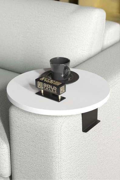 Gold Falez Yan Sehpa Ayarlanabilir Tepsi Dekoratif Modern Tepsi BEYAZ - Resim 4