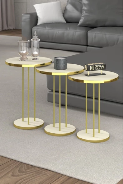 Gold Falez Zigon Sehpa Terra Gold Krem - Resim 2