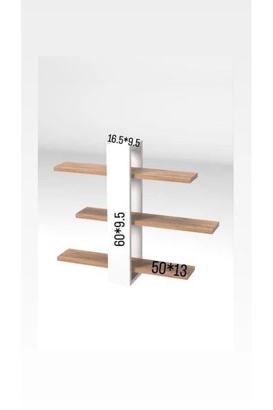 Gold Falez DUVAR RAFI 3 RAFLI DEKORATİF BETA CEVİZ BEYAZ - 2