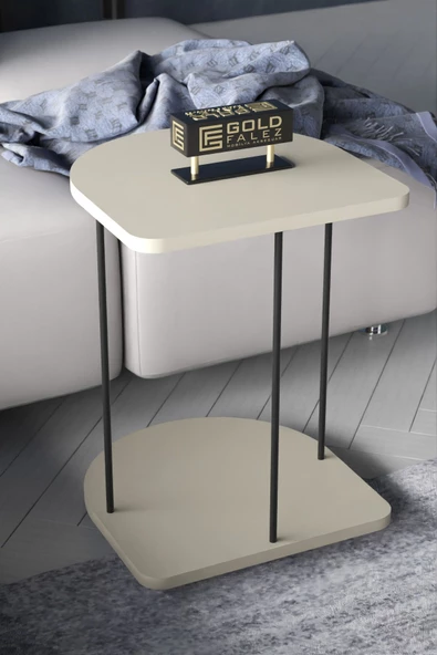 Gold Falez Yan Sehpa Tekerlekli Servis Sehpası Hnd Oval Krem ürün görseli 1