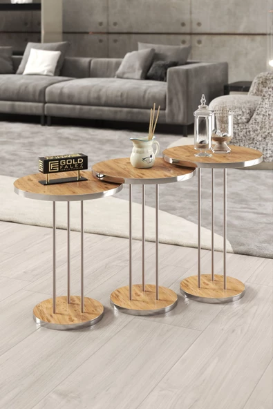 Gold Falez ORTA SEHPA VE ZİGON SEHPA TERRA SET GÜMÜŞ CEVİZ - Resim 7