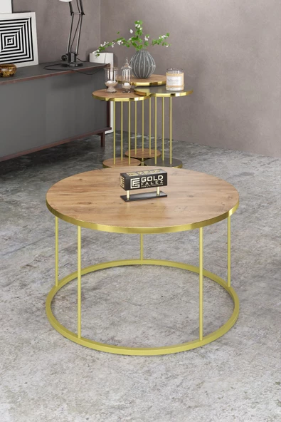 Gold Falez ORTA SEHPA VE ZİGON SEHPA TERRA SET GOLD ANTRASİT CEVİZ