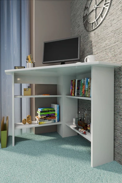 Gold Falez ÇALIŞMA MASASI KÖŞE ÇOK AMAÇLI BİLGİSAYAR MASASI BEYAZ - 4