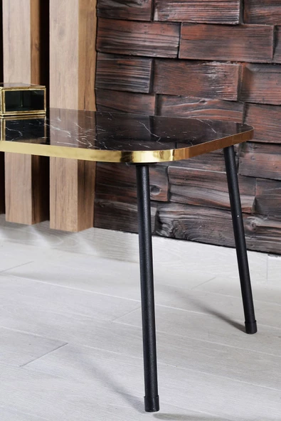 Gold Falez Orta Sehpa  Kr Altın Bendir Siyah Metal Ayak - 4