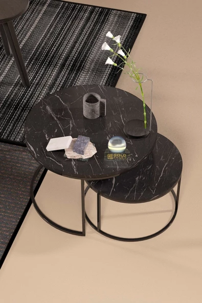 Gold Falez Orta Sehpa Ikili Lüx Specıal Siyah Mermer Desen 9044 - 2