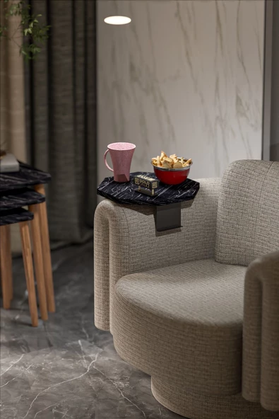 Gold Falez Yan Sehpa Ayarlanabilir Tepsi Dekoratif Modern Tepsi SEKİZGEN Bendir - Resim 6