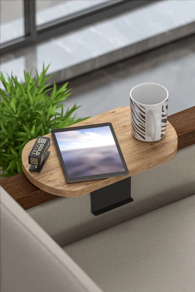 Gold Falez Yan Sehpa Ayarlanabilir Tepsi OVAL Dekoratif Modern Yatay Dikey Koltuk Sehpası CEVİZ - 3