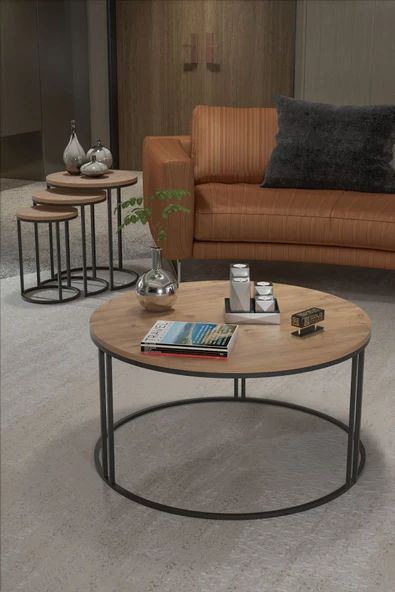 Gold Falez Orta Sehpa Tekli Ve 3'Lü C Zigon Sehpa Kombin Set Ceviz ürün görseli 1