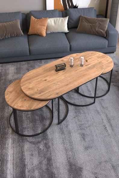 Gold Falez ORTA SEHPA ZİGON SEHPA YAN SEHPA 3 LÜ SET DOLUNAY ATLANTİK CEVİZ