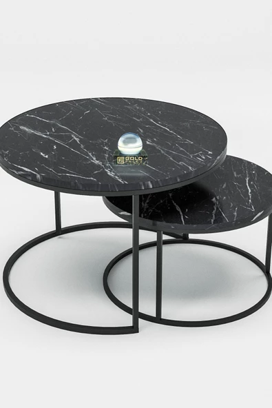 Gold Falez Orta Sehpa Ikili Lüx Specıal Siyah Mermer Desen 9044 - 3