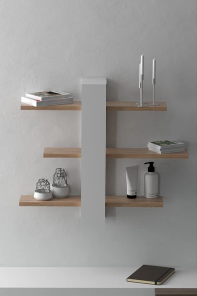 Gold Falez DUVAR RAFI 3 RAFLI DEKORATİF BETA CEVİZ BEYAZ