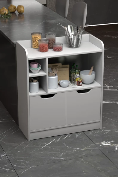 Gold Falez MUTFAK DOLABI ÇOK AMAÇLI FIRIN DOLABI 2 KAPAKLI RAFLI KAHVE KÖŞESİ BEYAZ - 4