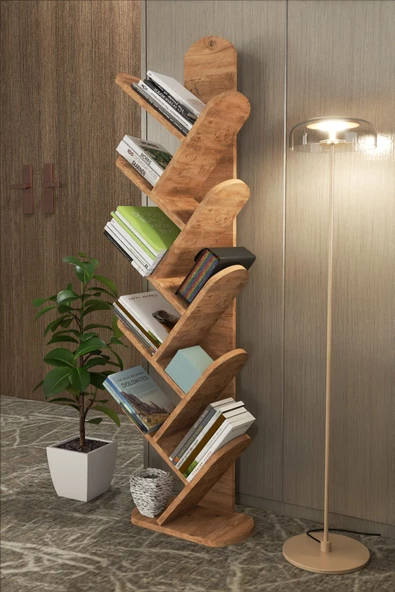 Gold Falez Kitaplık 10 Raflı Dekoratif Bölmeli Ev Ofis Çok Amaçlı Ceviz - 3