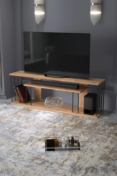 Gold Falez TV SEHPASI TV ÜNİTESİ RAFLI 140 CM GZD PLUS ATLANTİK ÇAM - Resim 2